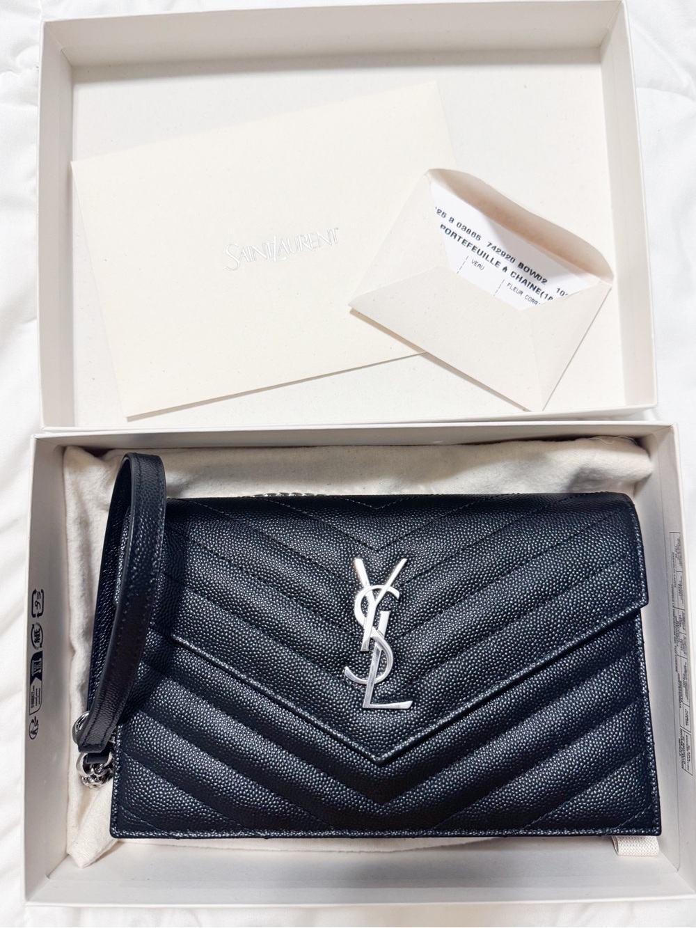 YSL Black and Silver Wallet On Chain Small